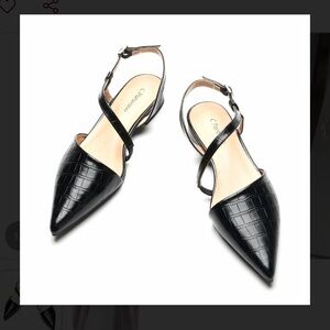 Elegant Black Crocodile-Embossed Slingback Flats